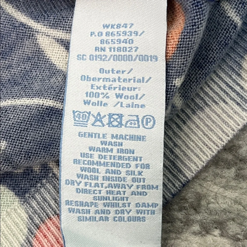 BODEN CARDIGAN 100% WOOL BUTTON DOWN LIGHTWEIGHT BLUE FLORAL DOTS SZ 14